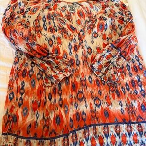 beachlunchlounge Women's Red and Blue Ikat Blouse